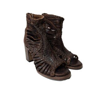 Freebird Bela Leather Braided Boho Heeled Boot SZ 6 Dark Brown Western